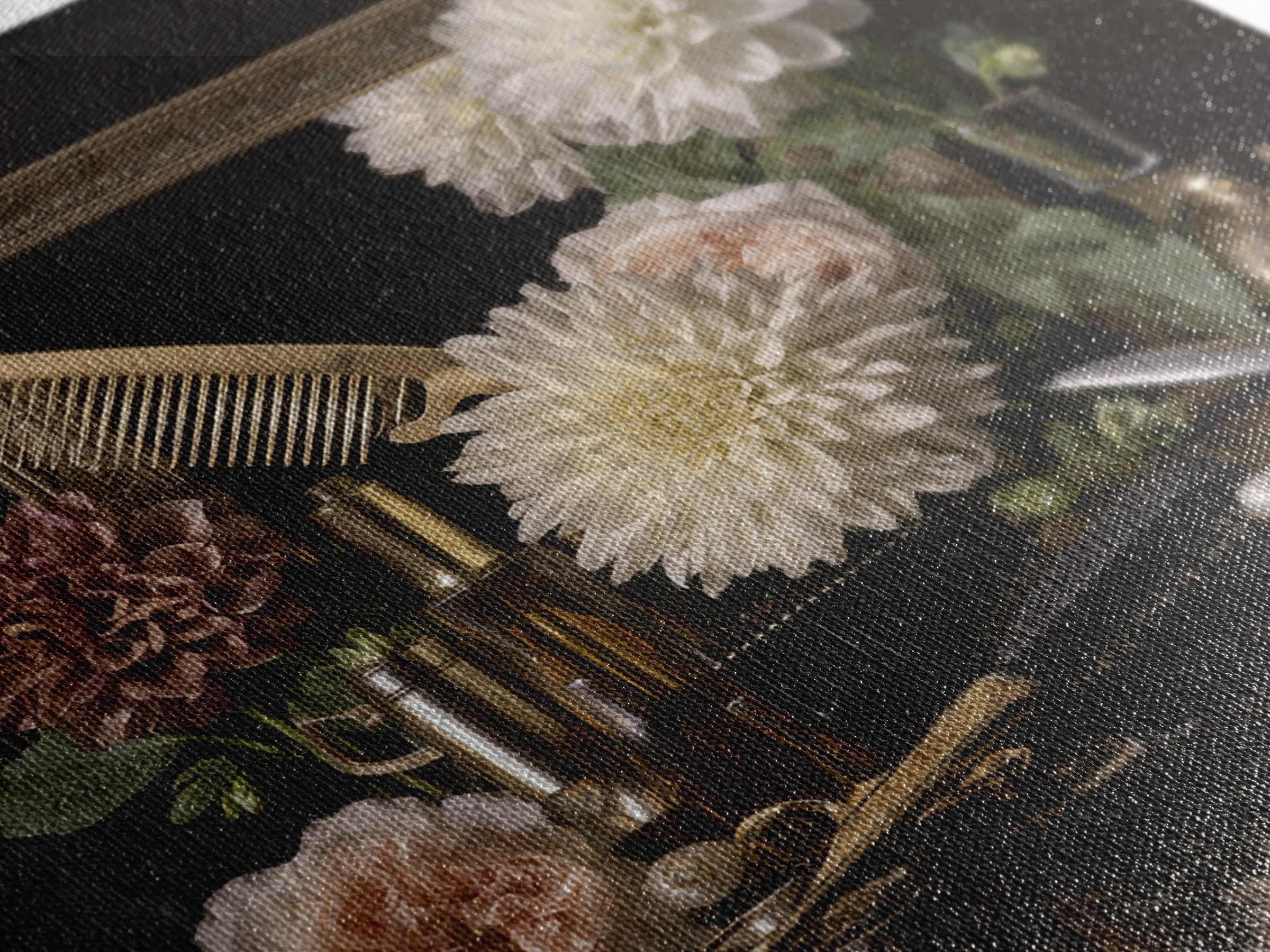 Baroque Mirror and Comb Still Life Framed Canvas Print, Hair Salon Art, Home Decor, Living Room Decor, Fine Art, Style, HSA-1x1-65