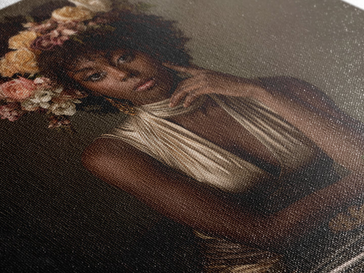 Afro Hair Portrait Framed Canvas Print, Hair Salon Art, Black Woman Wall Art, Living Room Decor, Oil Painting, Style, HSA-1x1-68