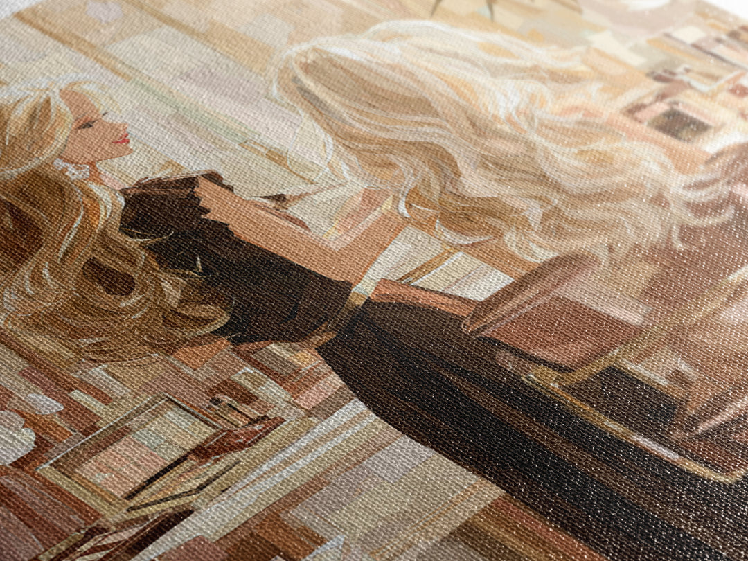 Blonde Waves Painted Framed Canvas Print, Hair Salon Art, Textured Painting, Living Room Decor, Fine Art, Style, Black Art, HSA-1x1-88