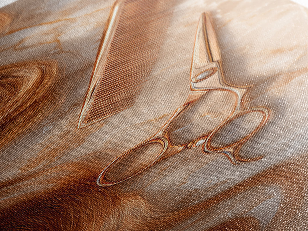 Gold Scissors and Comb Still Life on Canvas Print, Hair Salon Art, Salon Sign, Living Room Decor, Fine Art, Style, Luxury Decor, HSA-1x3-14