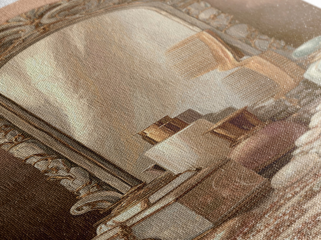 Baroque Mirror and Comb Still Life Framed Canvas Print, Hair Salon Art, Neutral Decor, Living Room Decor, Fine Art, Style, HSA-1x3-29