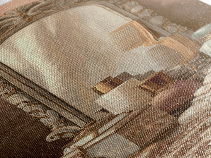 Baroque Mirror and Comb Still Life Framed Canvas Print, Hair Salon Art, Neutral Decor, Living Room Decor, Fine Art, Style, HSA-1x3-29