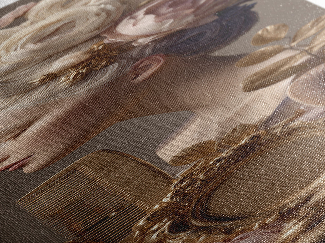 Baroque Mirror and Comb Still Life Canvas Print, Hair Salon Art, Hairdresser Gift, Living Room Decor, Fine Art, Style, HSA-1x3-5