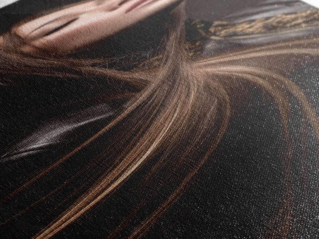 Fashion Portrait with Flowing Glossy Hair Canvas Print, Hair Salon Art, Art, Living Room Decor, Oil Painting, Style, HSA-1x3-85