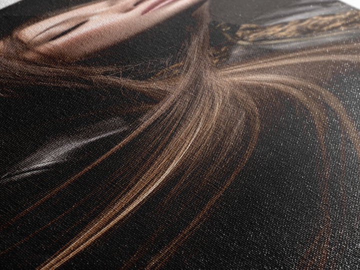 Fashion Portrait with Flowing Glossy Hair Canvas Print, Hair Salon Art, Art, Living Room Decor, Oil Painting, Style, HSA-1x3-85