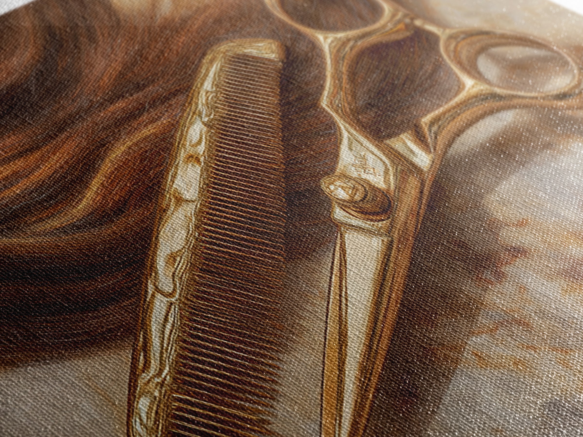 Gold Scissors and Comb Still Life on Canvas Print, Hair Salon Art, Statement Artwork, Living Room Decor, Fine Art, Style, HSA-2x1-22