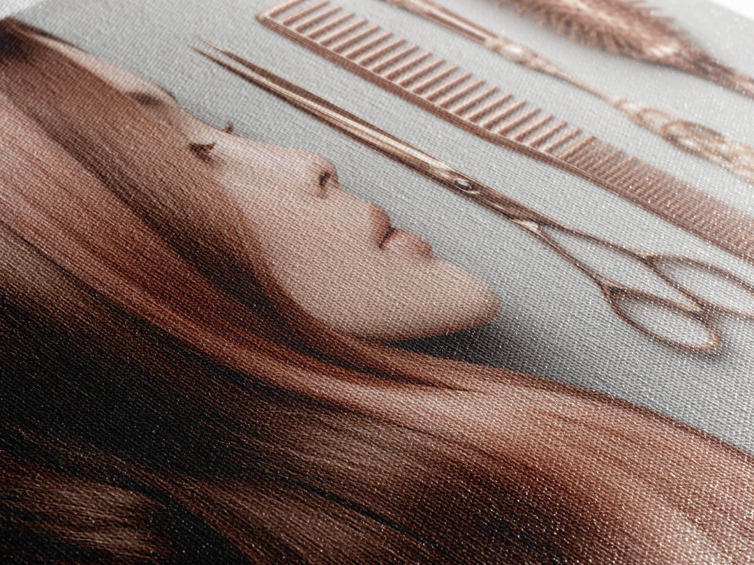 Rose Gold Salon Tool Still Life Framed Canvas Print, Hair Salon Art, Luxury Decor, Living Room Decor, Fine Art, Style, HSA-2x1-34