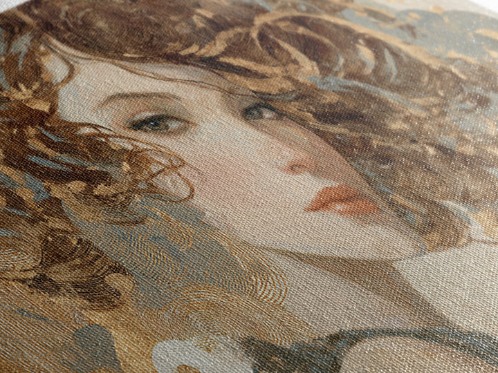 Curly Hair Portrait Framed Canvas Print, Hair Salon Art, Living Room Decor, Oil Painting, Style, Printable Art, HSA-2x1-35