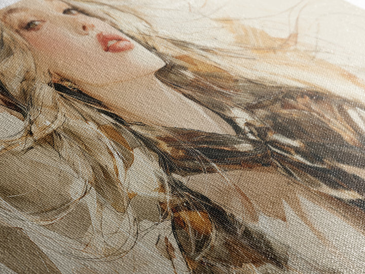 Fashion Portrait with Flowing Glossy Hair Canvas Print, Hair Salon Art, Modern Art, Living Room Decor, Fine Art, Style, HSA-2x1-69