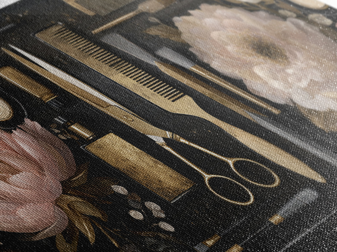 Luxury Black and Gold Beauty Emblem Framed Canvas Print, Hair Salon Art, African American Art, Living Room Decor, Oil Painting, HSA-2x1-92