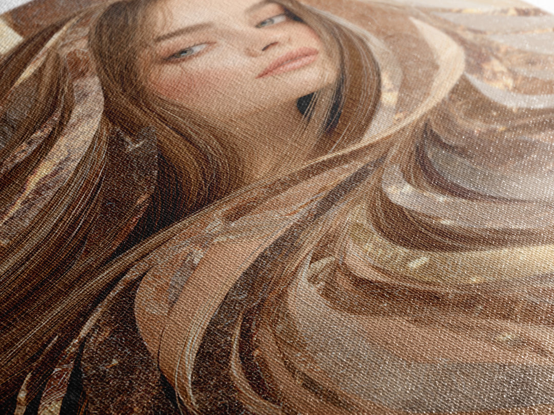 Fashion Portrait with Flowing Glossy Hair Framed Canvas Print, Hair Salon Art, Metal Wall Art, Living Room Decor, Style, HSA-2x3-33
