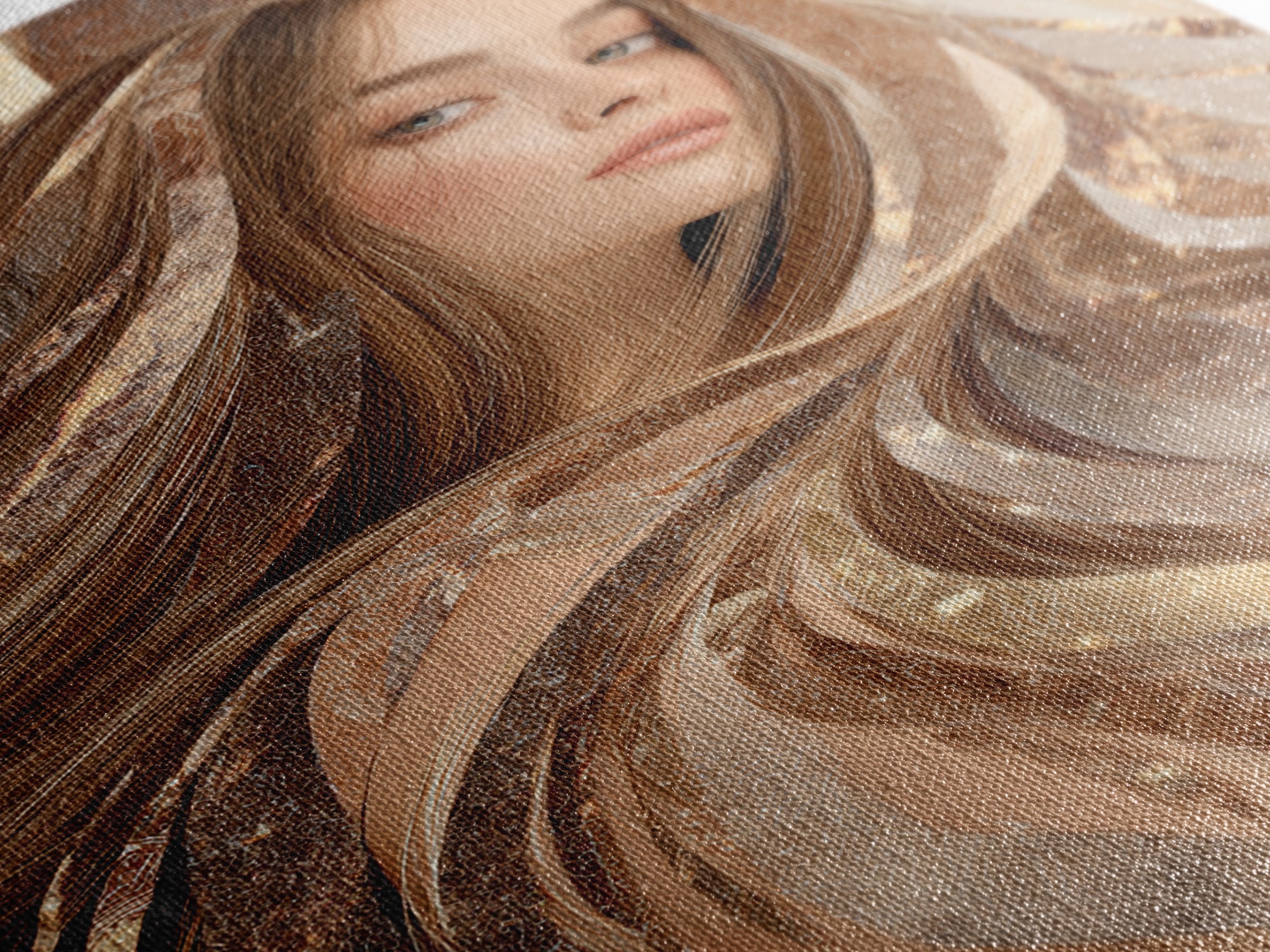 Fashion Portrait with Flowing Glossy Hair Framed Canvas Print, Hair Salon Art, Metal Wall Art, Living Room Decor, Style, HSA-2x3-33