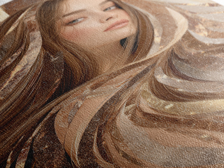 Fashion Portrait with Flowing Glossy Hair Framed Canvas Print, Hair Salon Art, Metal Wall Art, Living Room Decor, Style, HSA-2x3-33
