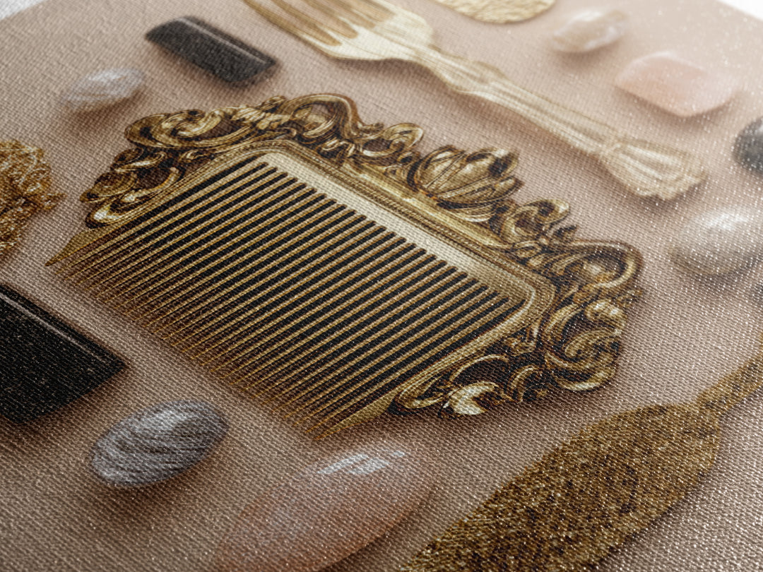 Baroque Mirror and Comb Still Life Canvas Print, Hair Salon Art, Digital Art, Living Room Decor, Style, Digital Download Art, HSA-2x3-49