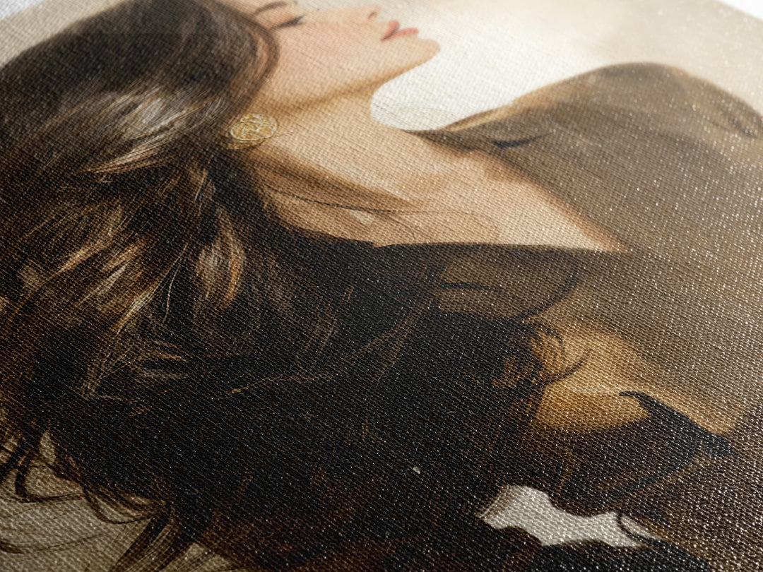 Fashion Portrait with Flowing Glossy Hair Canvas Print, Hair Salon Art, African American Art, Living Room Decor, Style, HSA-2x3-57