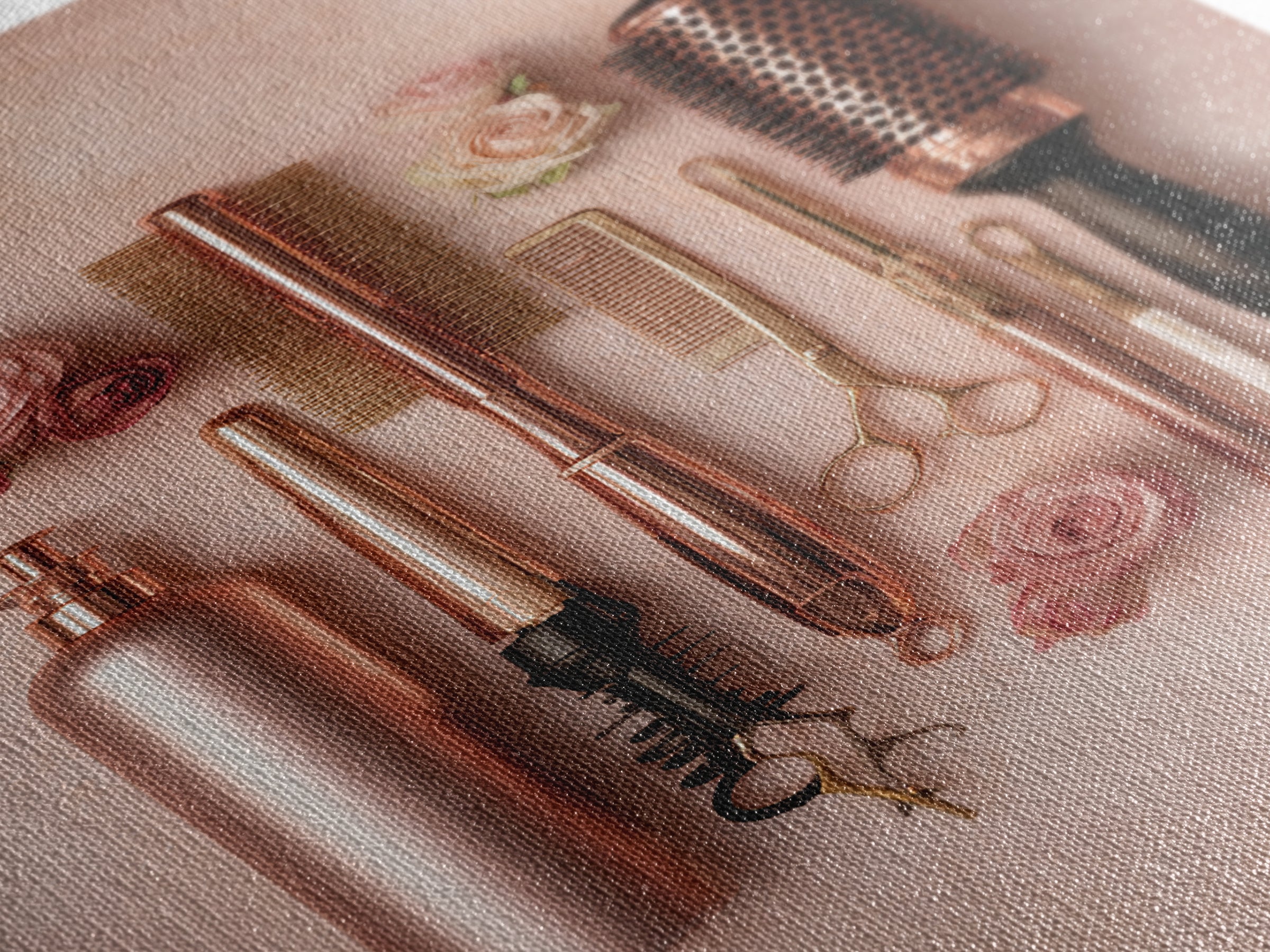 Rose Gold Salon Tool Still Life Framed Canvas Print, Hair Salon Art, Metal Wall Art, Living Room Decor, Fine Art, Style, HSA-2x3-94