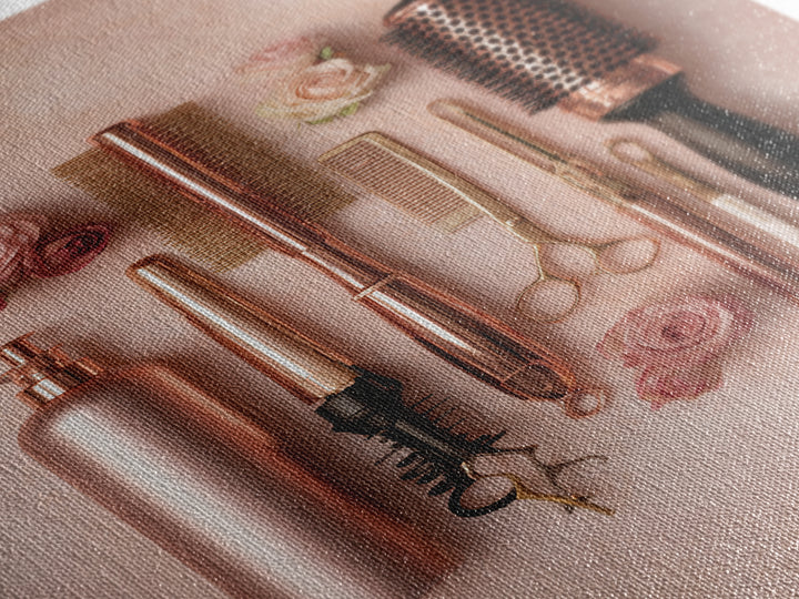Rose Gold Salon Tool Still Life Framed Canvas Print, Hair Salon Art, Metal Wall Art, Living Room Decor, Fine Art, Style, HSA-2x3-94