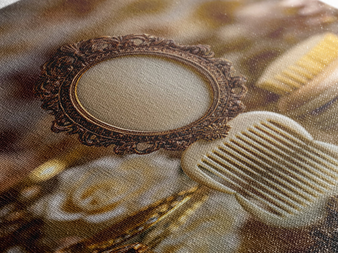 Baroque Mirror and Comb Still Life Framed Canvas Print, Hair Salon Art, Modern Art, Living Room Decor, Fine Art, Style, HSA-2x3-97