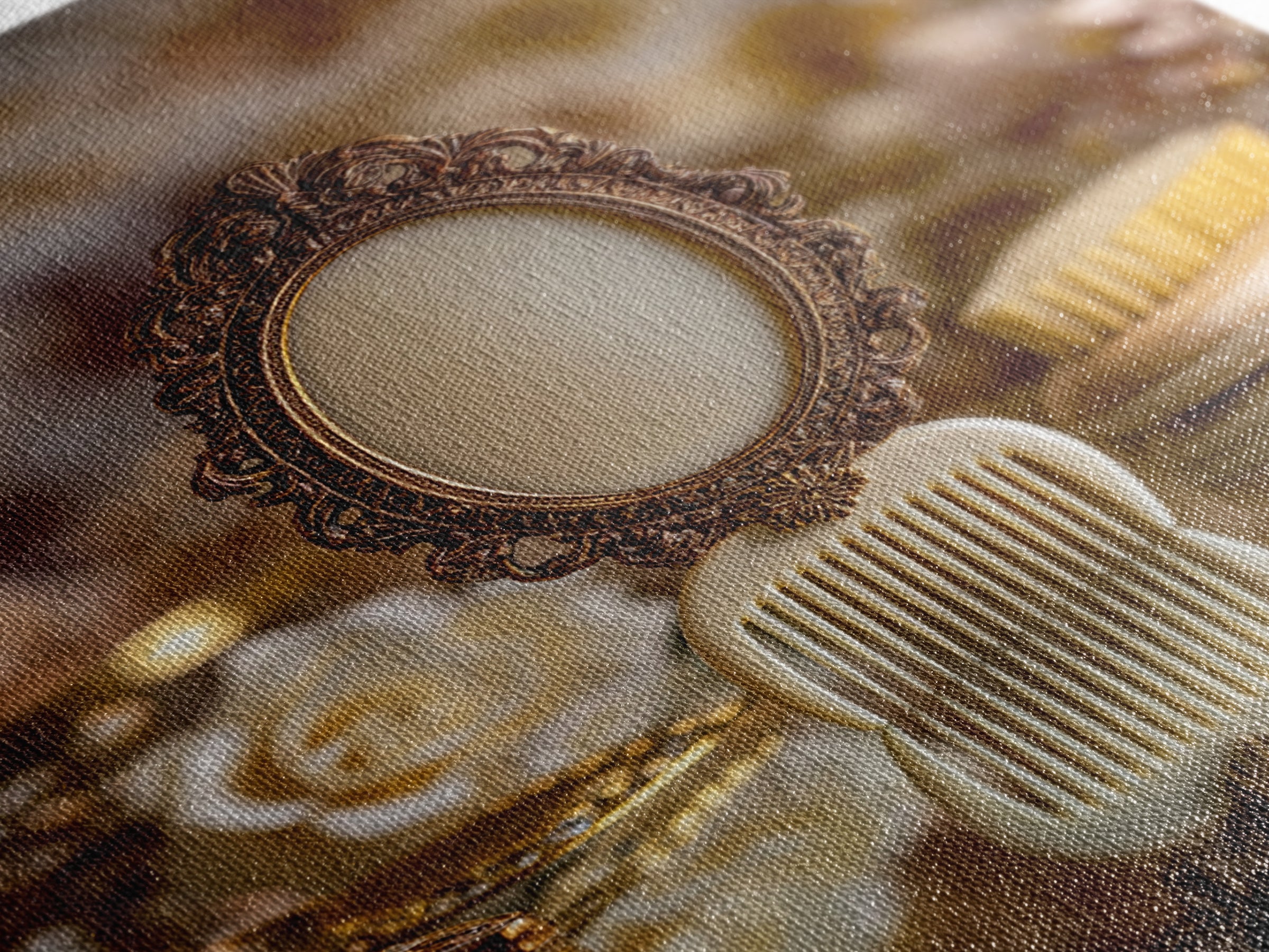 Baroque Mirror and Comb Still Life Framed Canvas Print, Hair Salon Art, Modern Art, Living Room Decor, Fine Art, Style, HSA-2x3-97