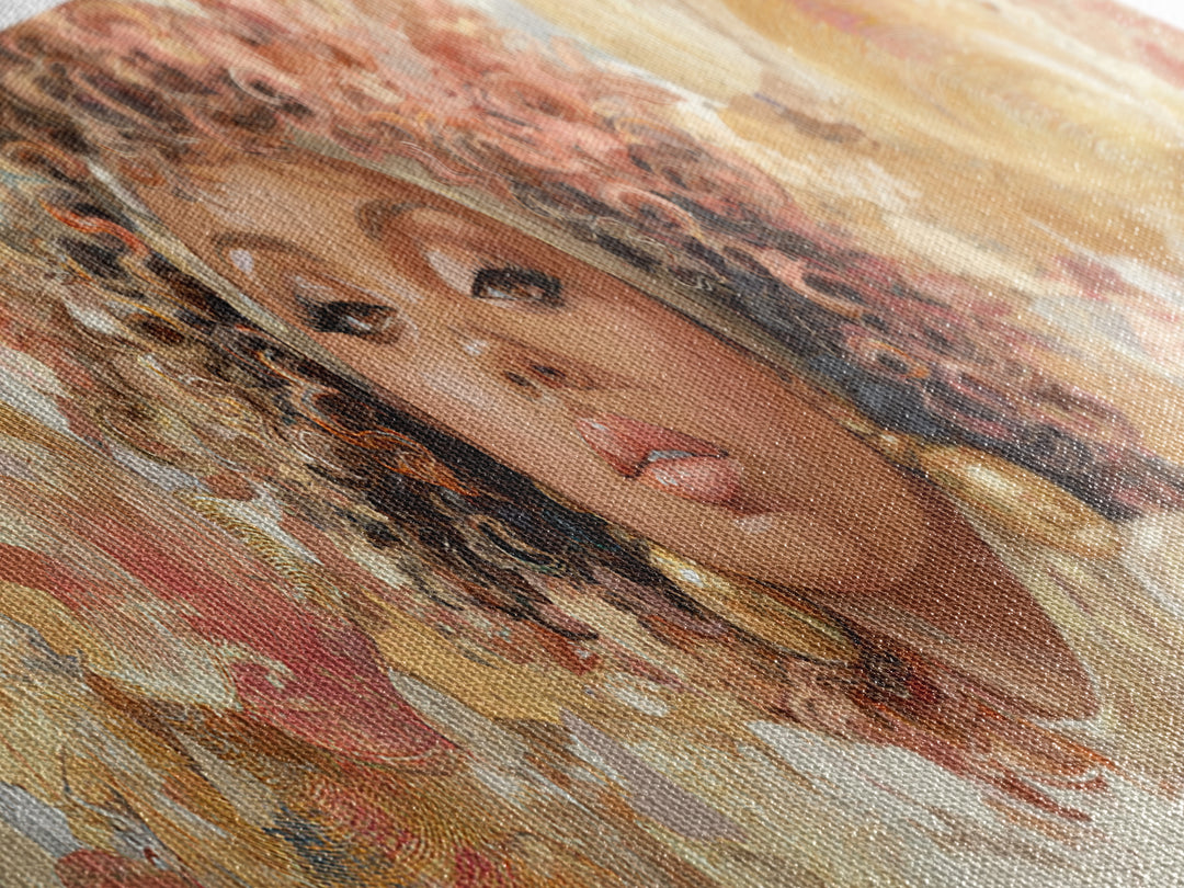 Curly Hair Portrait Framed Canvas Print, Hair Salon Art, Black Wall Art, Living Room Decor, Oil Painting, Style, HSA-3x1-79