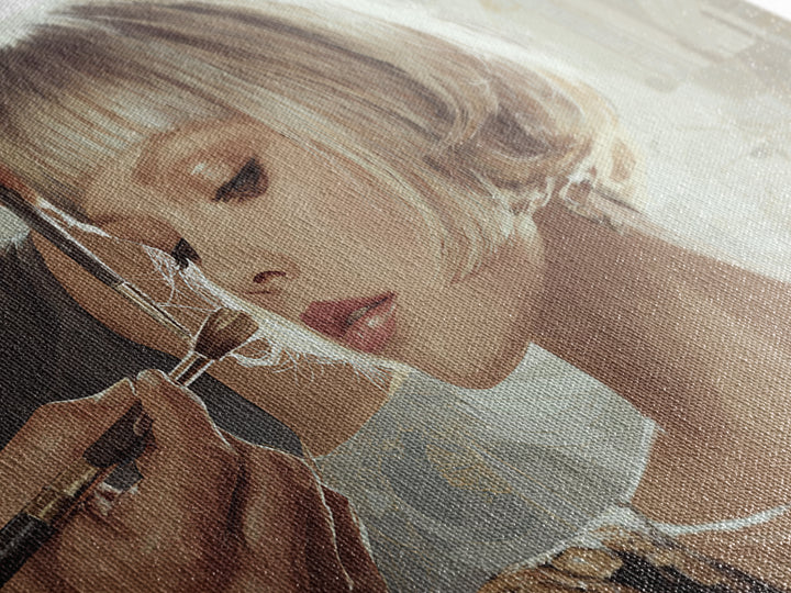 Woman with Dramatic Bob Haircut in Art Canvas Print, Hair Salon Art, Salon, Living Room Decor, Oil Painting, Style, HSA-3x2-56
