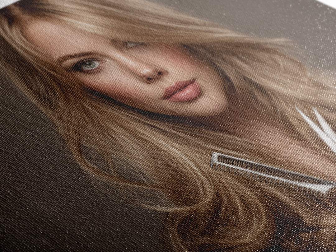Glamour Face Portrait Canvas Print, Hair Salon Art, Statement Artwork, Living Room Decor, Fine Art, Style, Digital Prints, HSA-3x2-84
