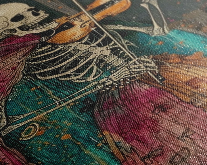 Day of the Dead Skeleton Playing Violin - Colorful Skeleton Art - Dia de los Muertos Inspired Print - Halloween Skeleton Decor