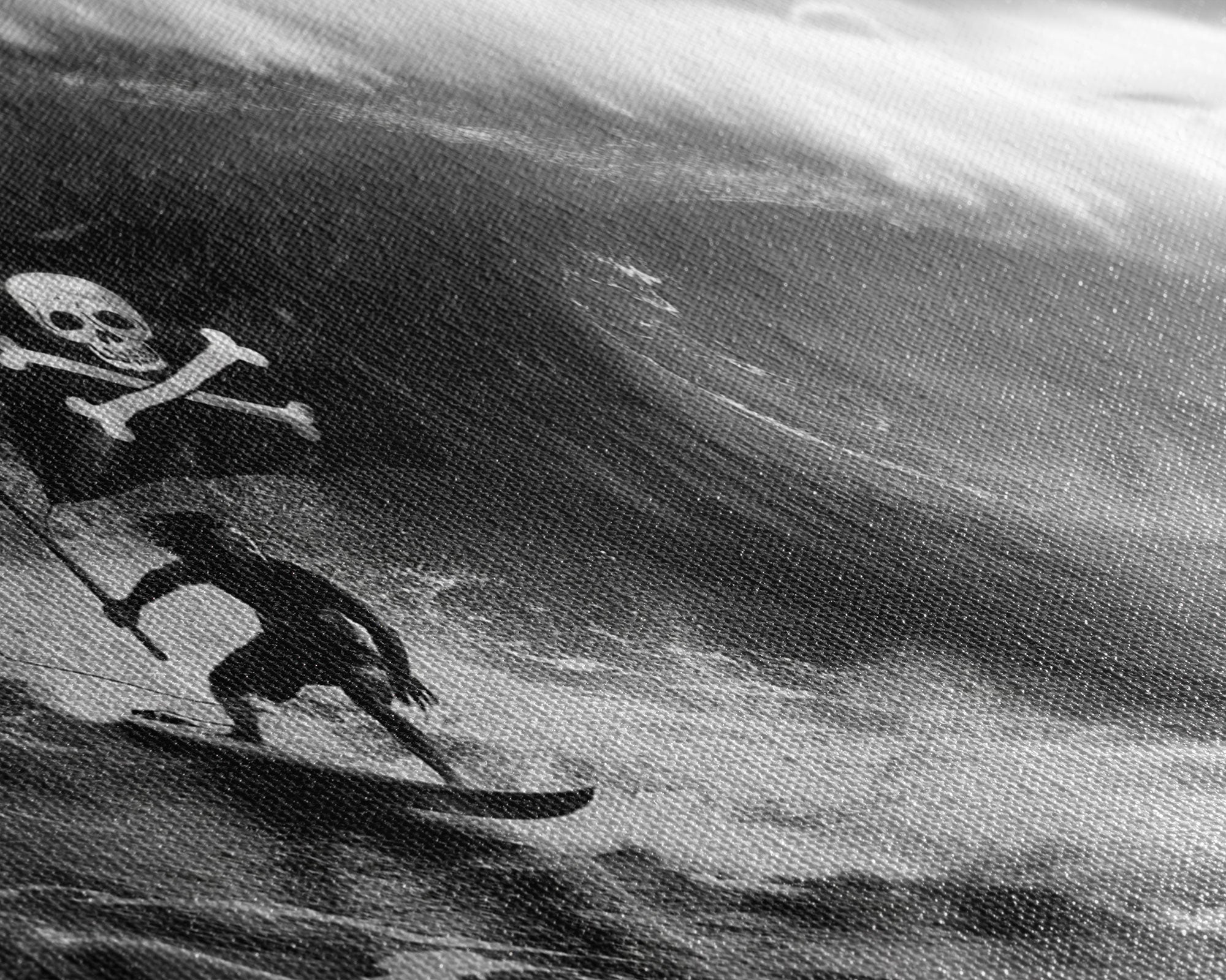 Pirate Surf - Framed Canvas Print - Black & White Photography Style Wall Art - Skull and Cross Bones Wall Art - Manly Decor - Mancave
