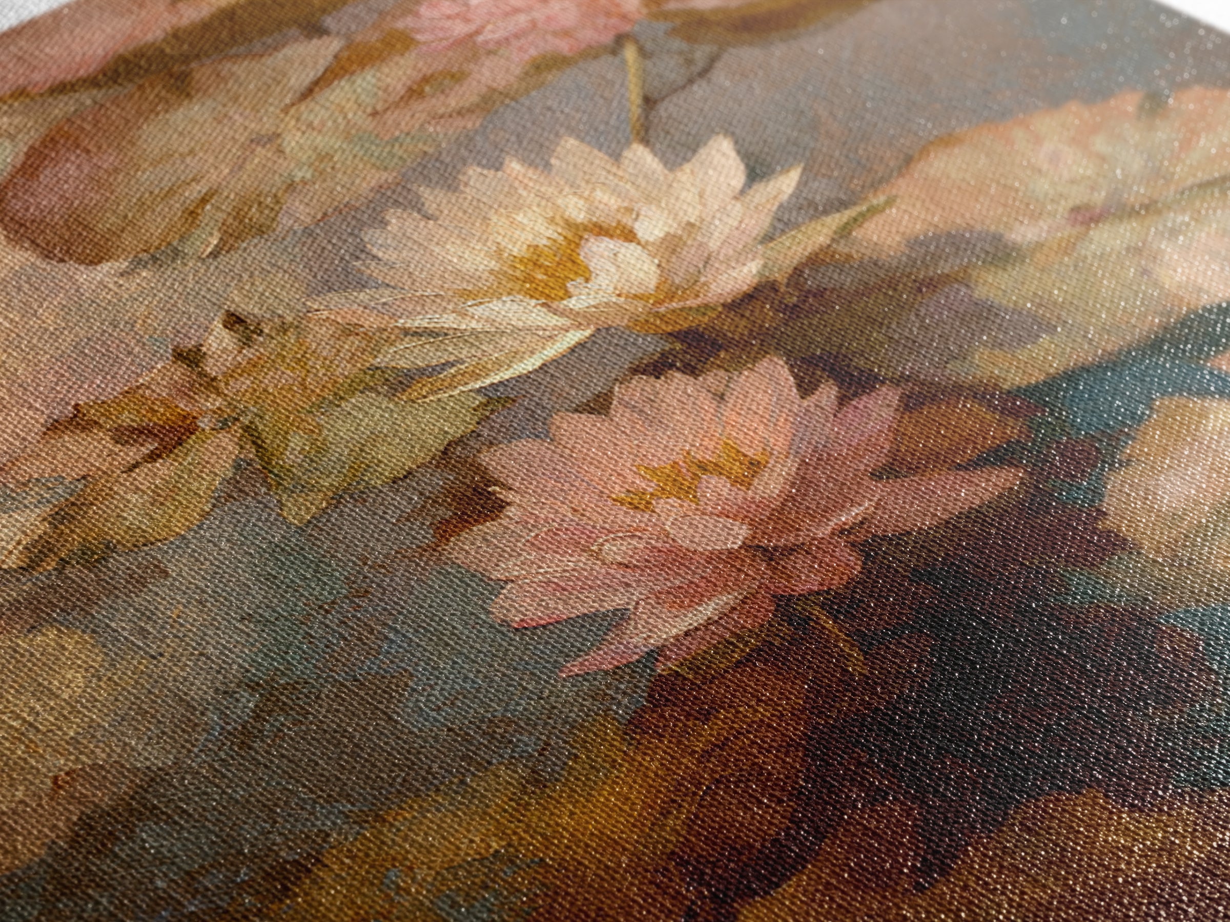Water Lilies Floating on a Sunlit Pond Framed Canvas Print, Impressionist Art, Modern Decor, Living Room Decor, Impression, IMP-1x1-1