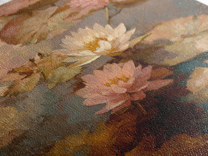 Water Lilies Floating on a Sunlit Pond Framed Canvas Print, Impressionist Art, Modern Decor, Living Room Decor, Impression, IMP-1x1-1