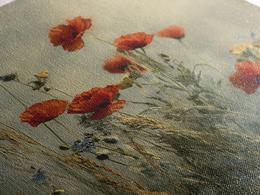 Poppies Blowing Through Green Grass Framed Canvas Print, Impressionist Art, Painting, Living Room Decor, Fine Art, Impression, IMP-1x1-12