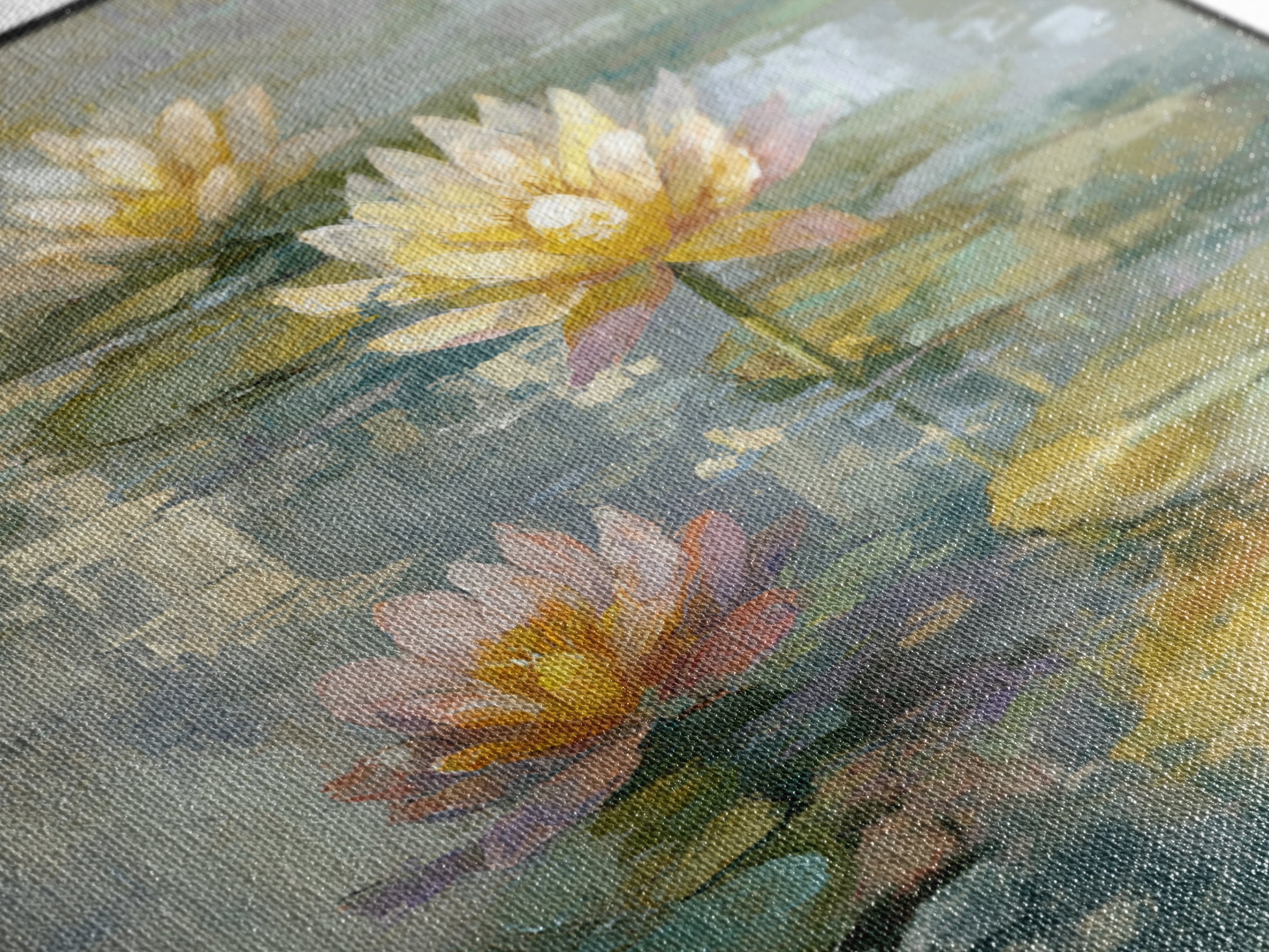 Water Lilies Floating on a Sunlit Pond Canvas Print, Impressionist Art, Room Decor, Living Room Decor, Fine Art, Impression, IMP-1x1-25