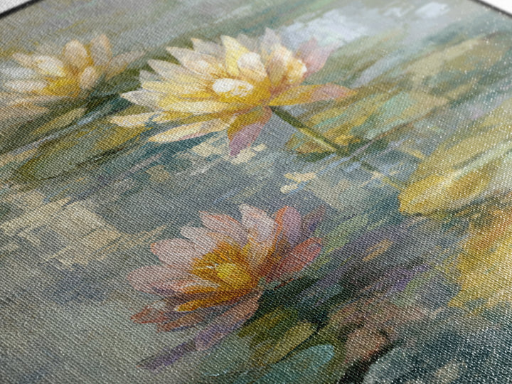 Water Lilies Floating on a Sunlit Pond Canvas Print, Impressionist Art, Room Decor, Living Room Decor, Fine Art, Impression, IMP-1x1-25