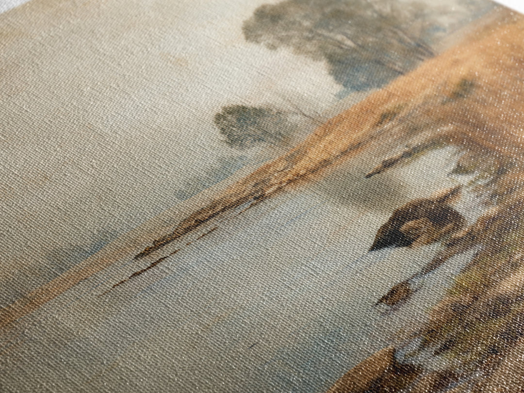 Misty Riverbank with Willow Trees Canvas Print, Impressionist Art, Coastal Wall Art, Living Room Decor, Fine Art, Impression, IMP-1x1-35