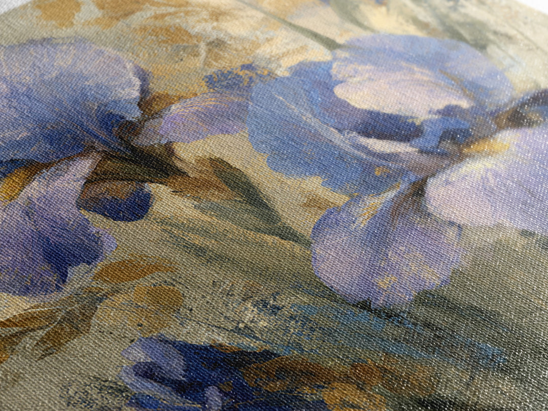 Iris Garden with Blue Violet Strokes Framed Canvas Print, Impressionist Art, Modern Art, Living Room Decor, Oil Painting, IMP-1x1-68