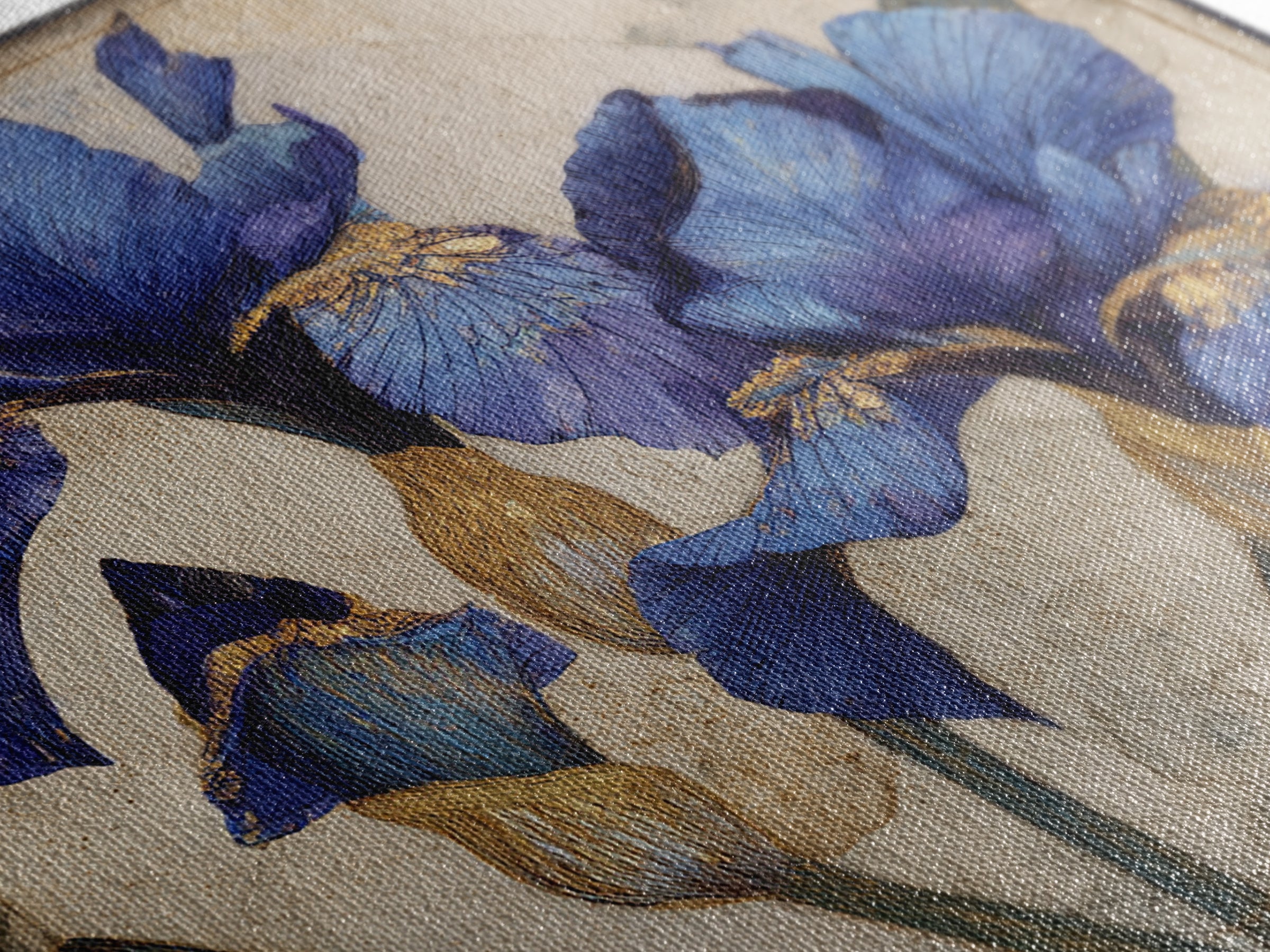 Iris Garden with Blue Violet Strokes Canvas Print, Impressionist Art, Flower Print, Living Room Decor, Watercolor Art, IMP-1x1-92