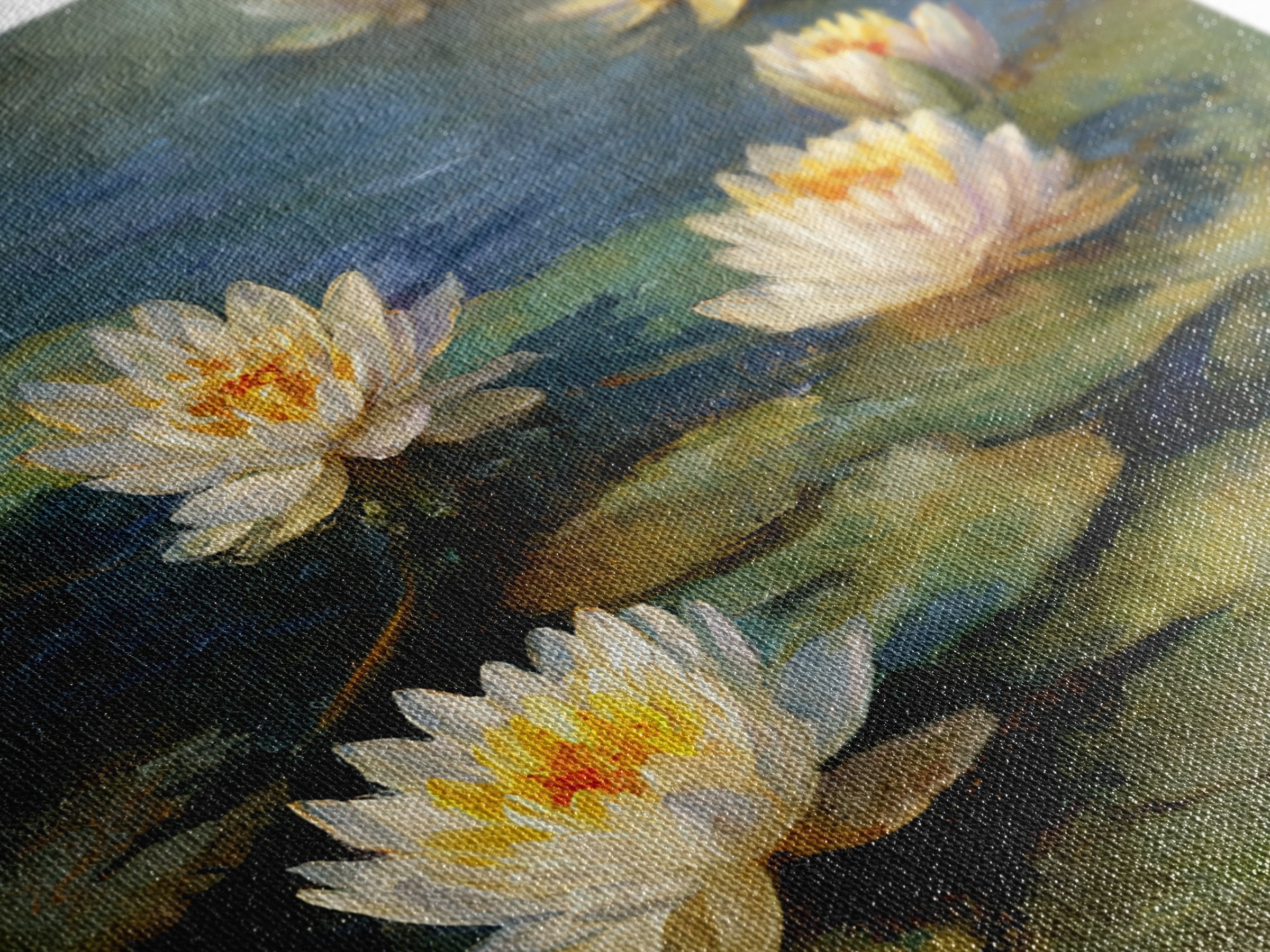 Water Lilies Floating on a Sunlit Pond Canvas Print, Impressionist Art, Oil Painting, Living Room Decor, Impression, IMP-1x1-97