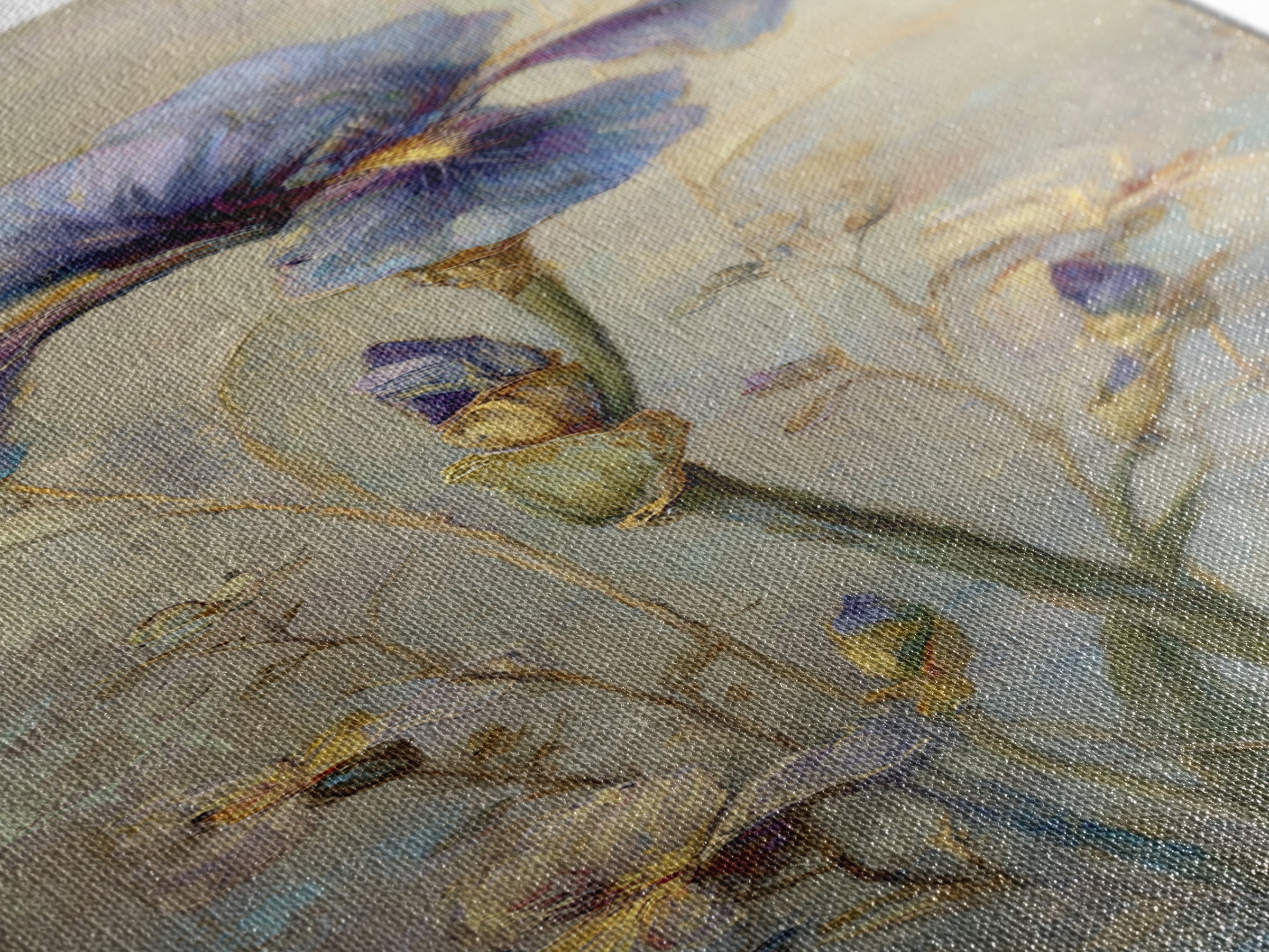 Iris Garden with Blue Violet Strokes Canvas Print, Impressionist Art, Modern Wall Art, Living Room Decor, Fine Art, Impression, IMP-1x3-56