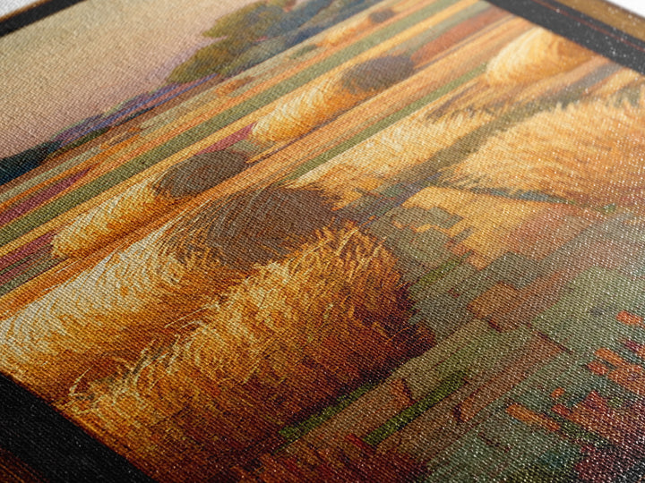 Haystacks Glowing at Golden Hour Framed Canvas Print, Impressionist Art, Living Room Wall Art, Living Room Decor, Impression, IMP-1x3-64