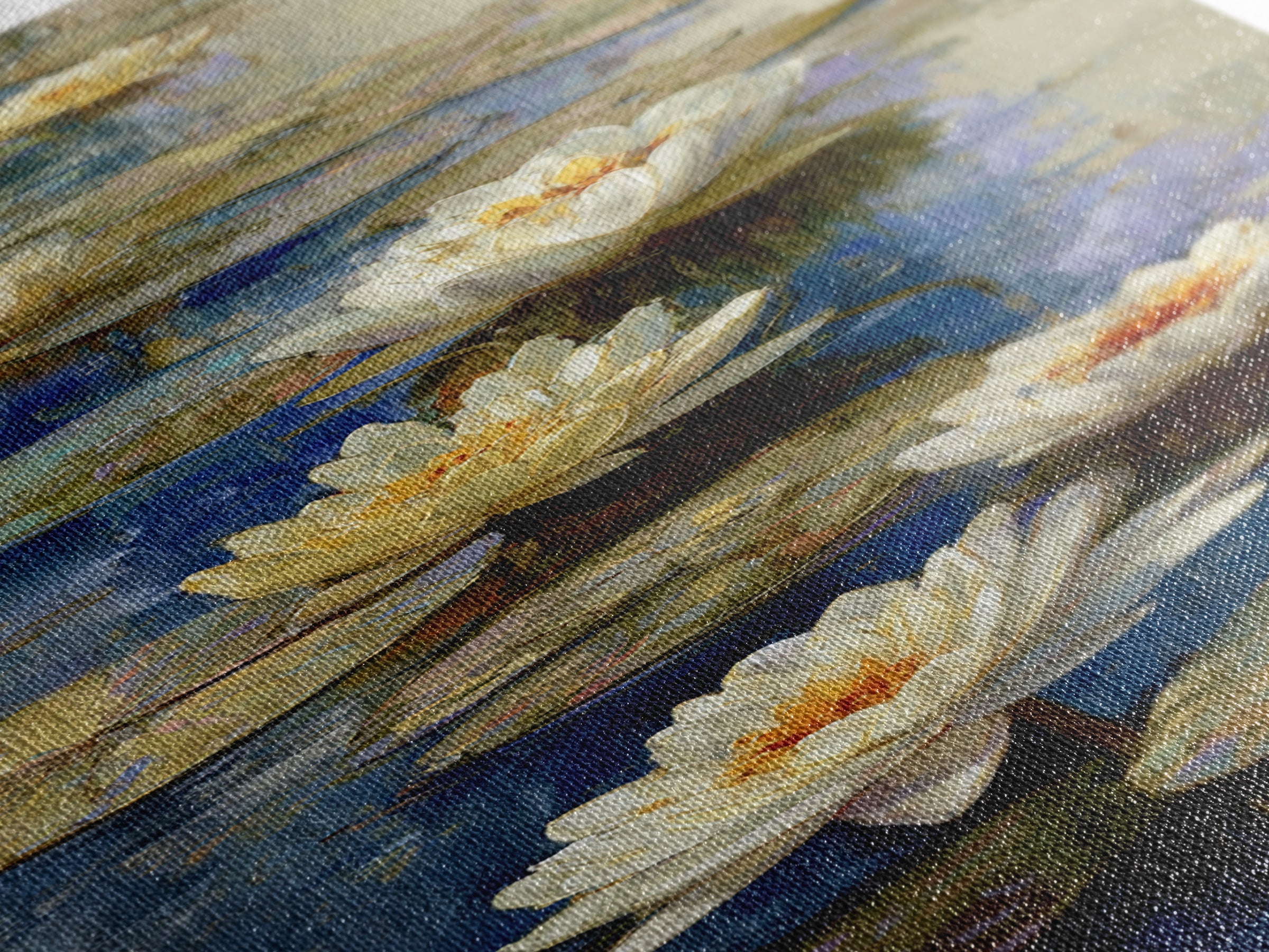 Water Lilies Floating on a Sunlit Pond Canvas Print, Impressionist Art, Bedroom Decor, Living Room Decor, Fine Art, Impression, IMP-1x3-85