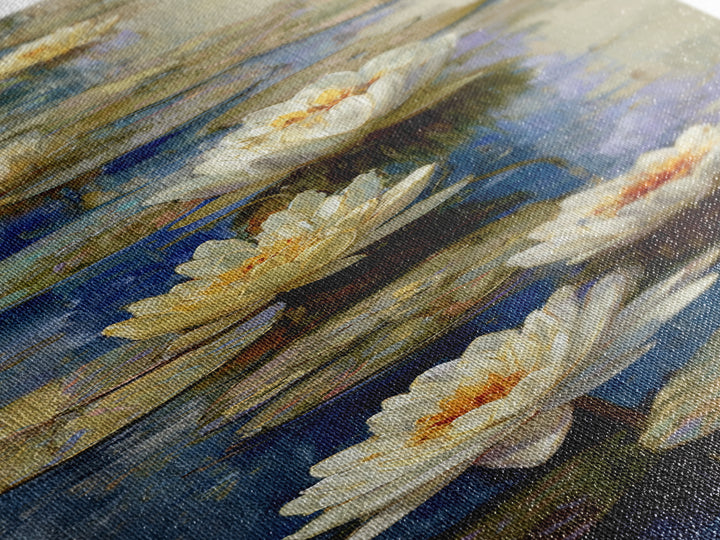 Water Lilies Floating on a Sunlit Pond Canvas Print, Impressionist Art, Bedroom Decor, Living Room Decor, Fine Art, Impression, IMP-1x3-85