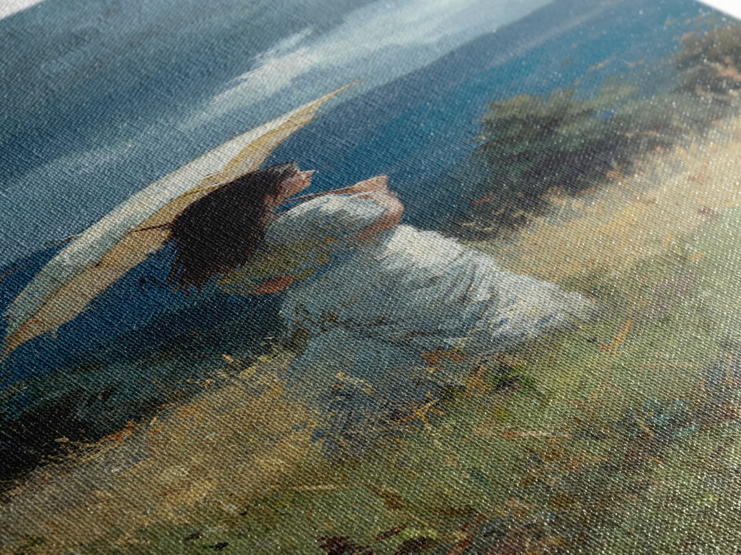 Woman with Parasol in Breezy Meadow Framed Canvas Print, Impressionist Art, Statement Artwork, Living Room Decor, Impression, IMP-1x3-87