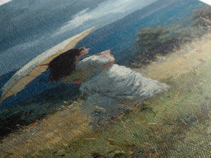Woman with Parasol in Breezy Meadow Framed Canvas Print, Impressionist Art, Statement Artwork, Living Room Decor, Impression, IMP-1x3-87