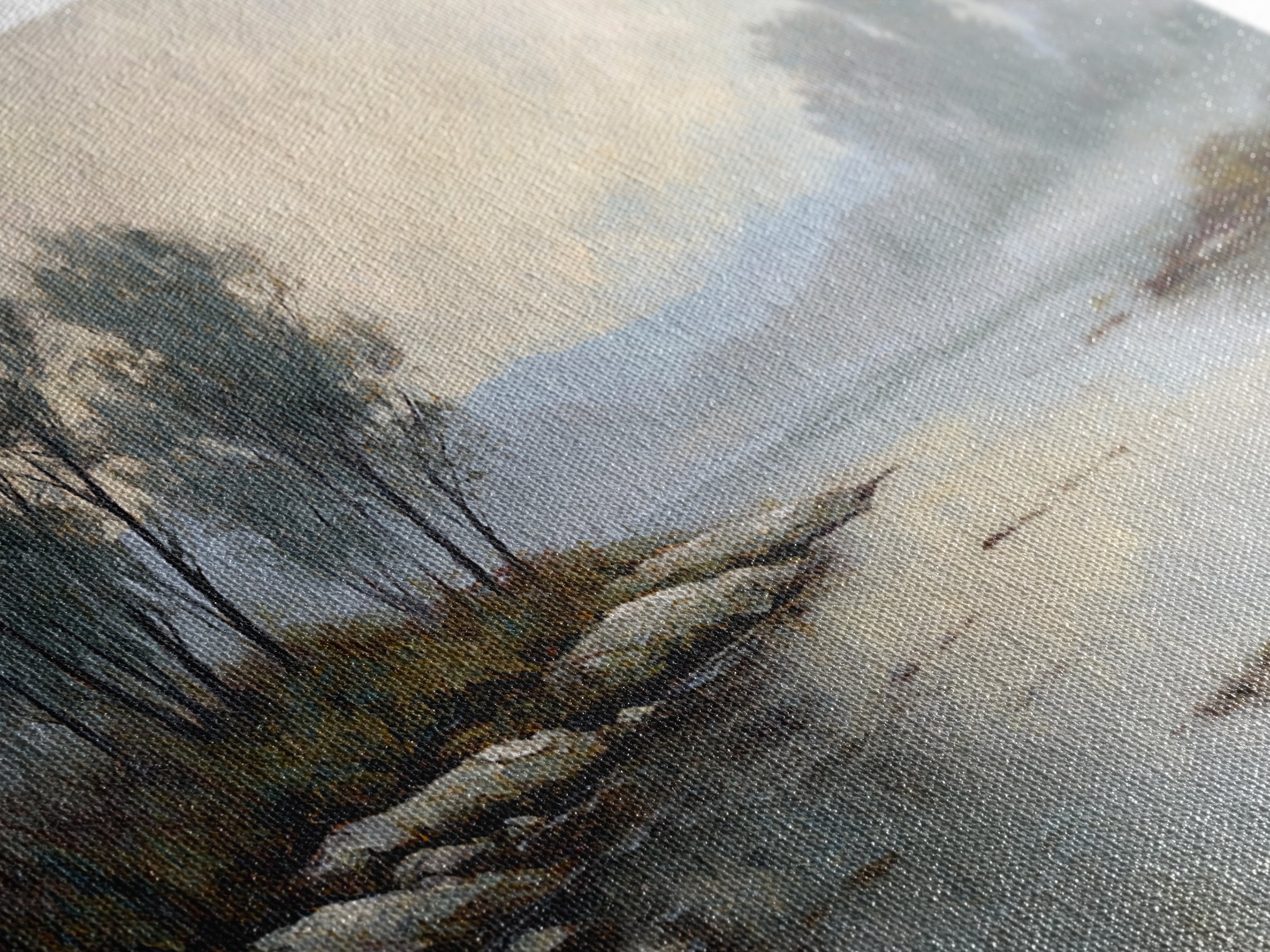 Misty Riverbank with Willow Trees Canvas Print, Impressionist Art, Textured Wall Art, Living Room Decor, Fine Art, Impression, IMP-2x1-31