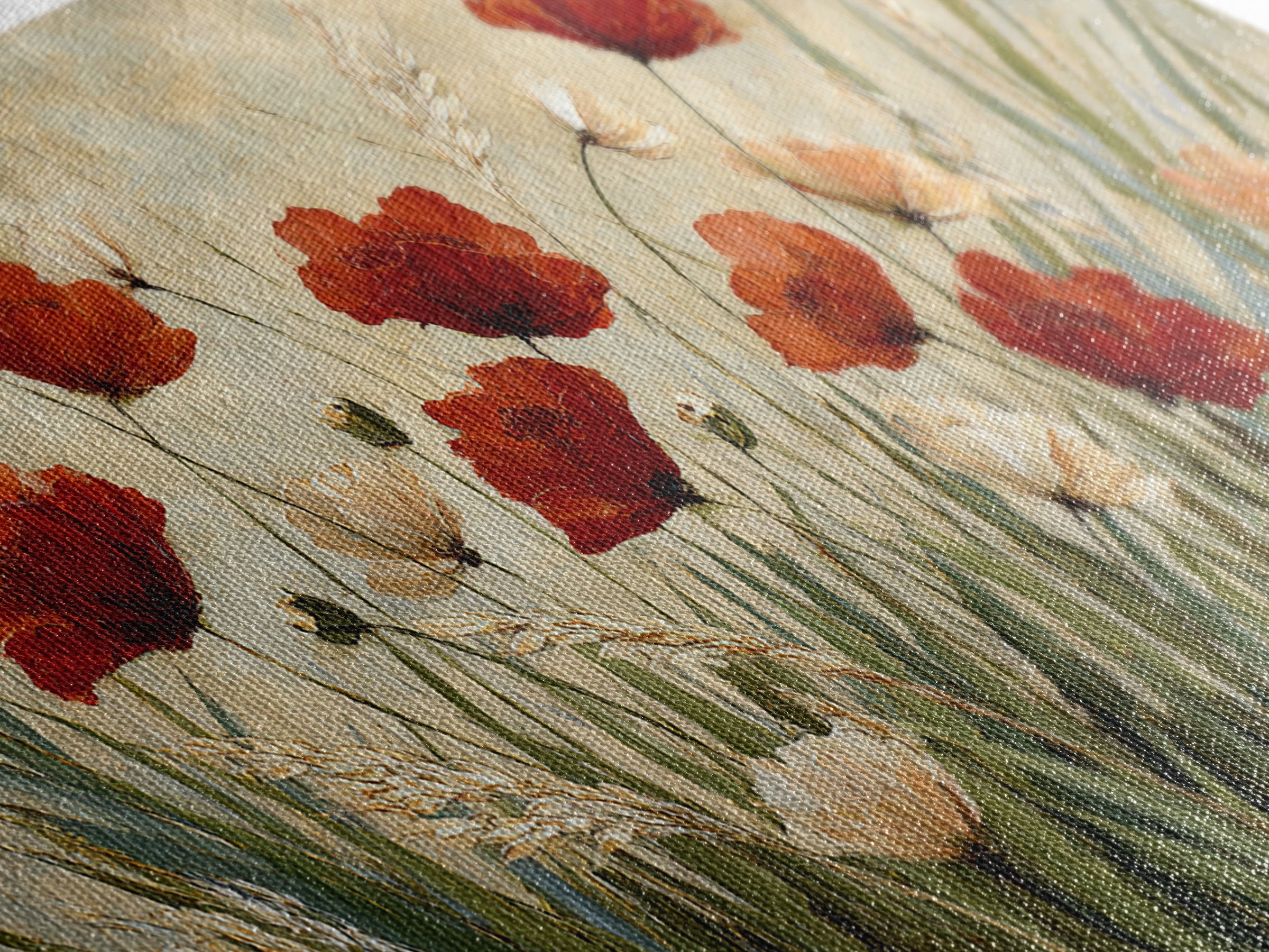 Poppies Blowing Through Green Grass Canvas Print, Impressionist Art, Wall Art, Living Room Decor, Oil Painting, Impression, IMP-2x1-32