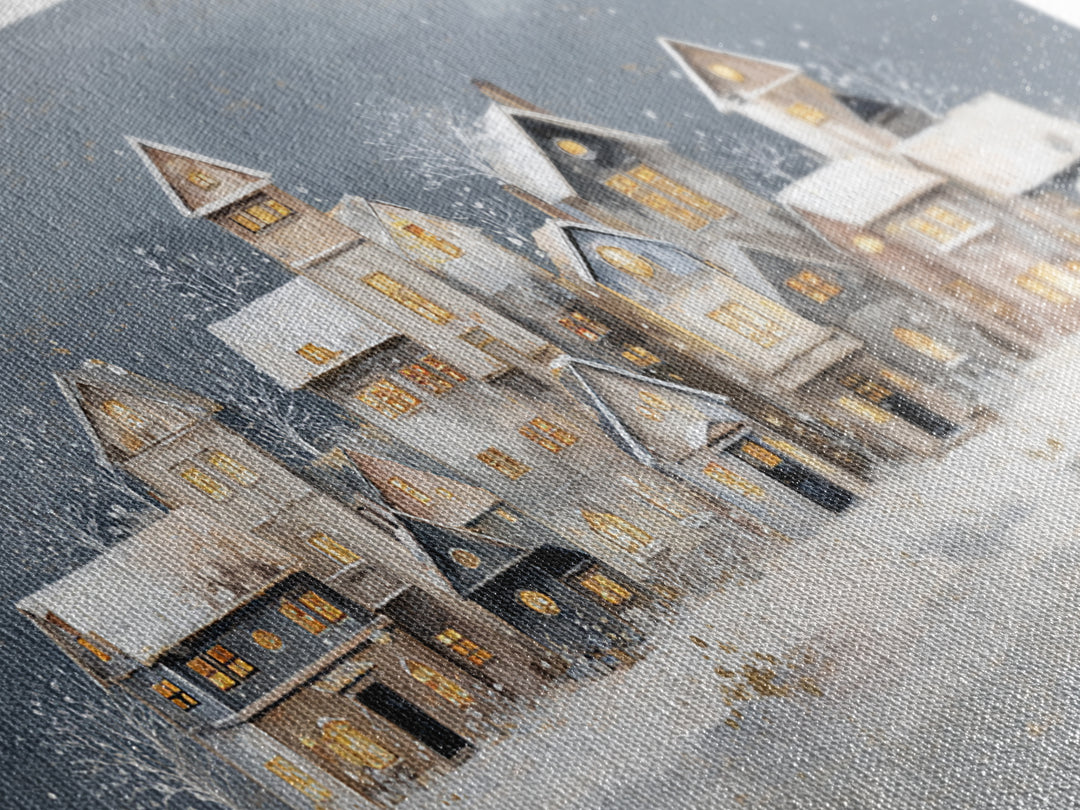 Snowy Village with Warm Glowing Windows Framed Canvas Print, Impressionist Art, Art Print, Living Room Decor, Impression, IMP-2x1-33