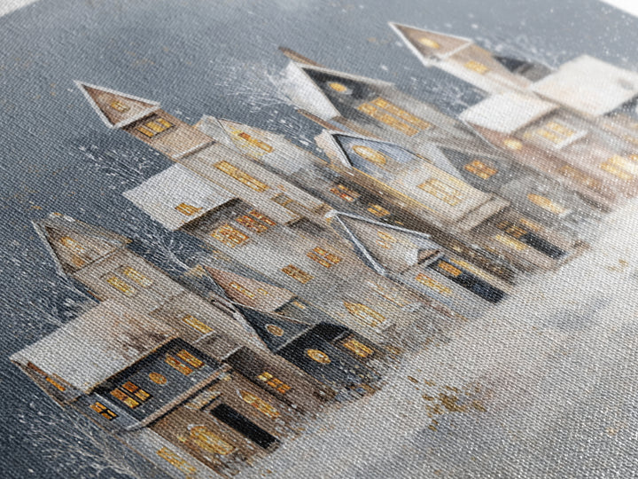 Snowy Village with Warm Glowing Windows Framed Canvas Print, Impressionist Art, Art Print, Living Room Decor, Impression, IMP-2x1-33