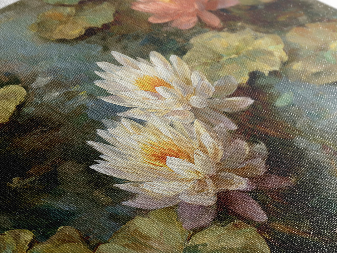 Water Lilies Floating on a Sunlit Pond Framed Canvas Print, Impressionist Art, Farmhouse Decor, Living Room Decor, Impression, IMP-2x1-45