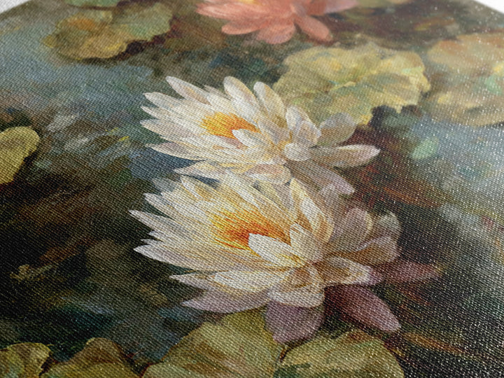 Water Lilies Floating on a Sunlit Pond Framed Canvas Print, Impressionist Art, Farmhouse Decor, Living Room Decor, Impression, IMP-2x1-45