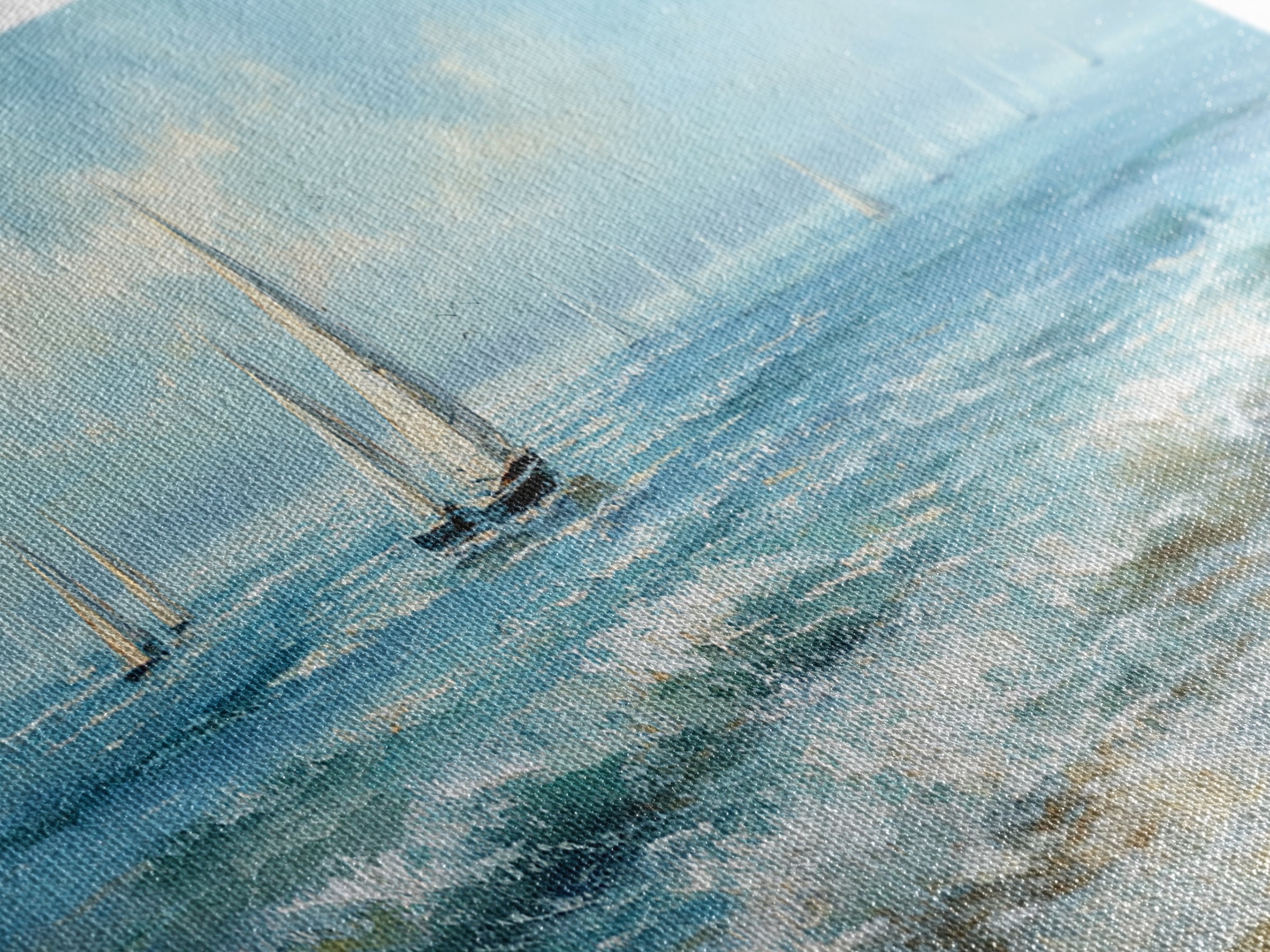 Sailboats on a Bright Sparkling Harbor Canvas Print, Impressionist Art, Horizontal Wall Art, Living Room Decor, Oil Painting, IMP-2x1-53
